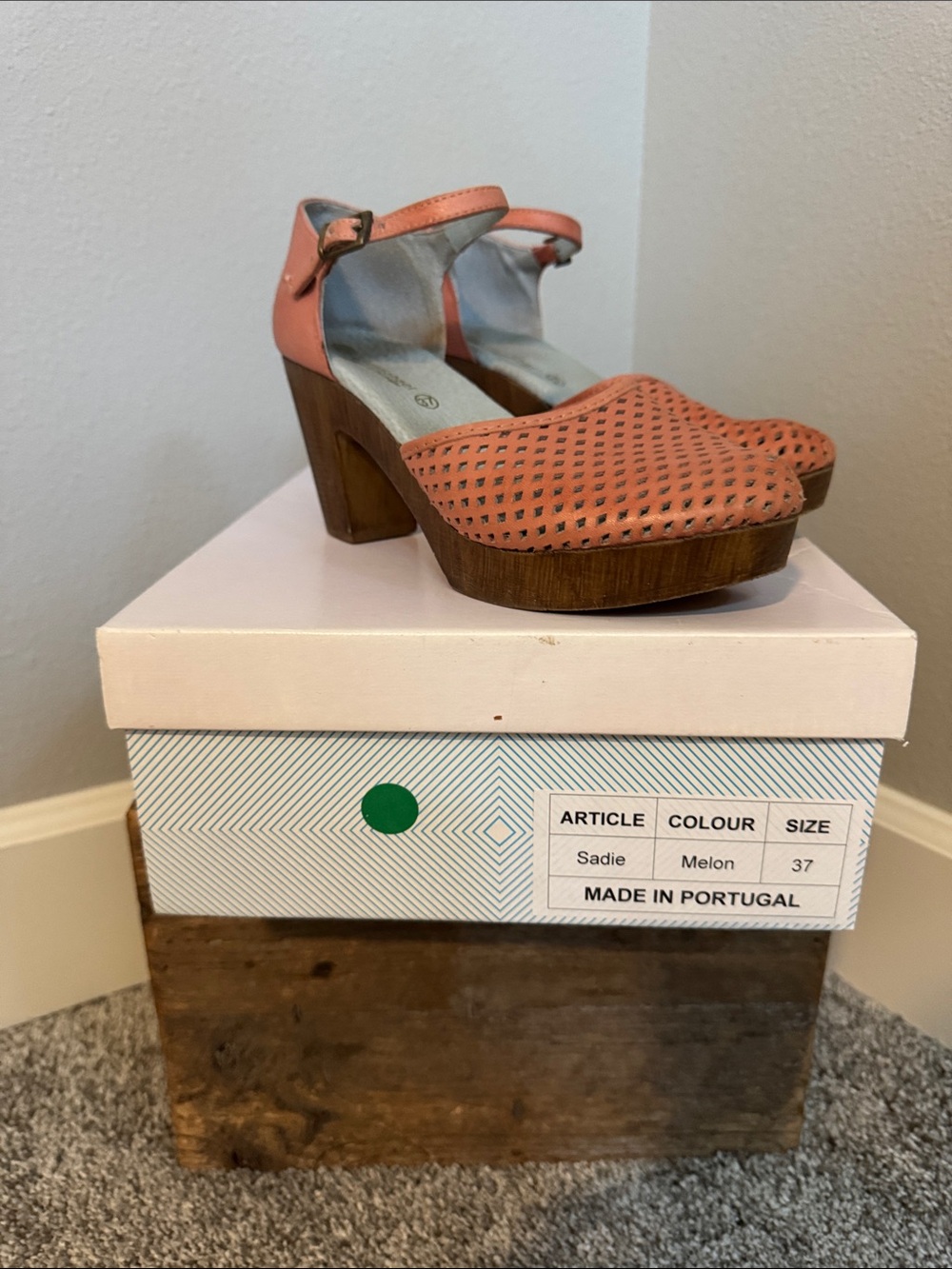 Eric Michael Melon Perforated Leather Clog Heels
